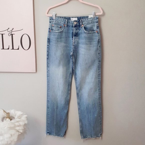 NWT Zara light wash blue mid-rise full length straight leg denim jeans, US6 - Picture 7 of 8